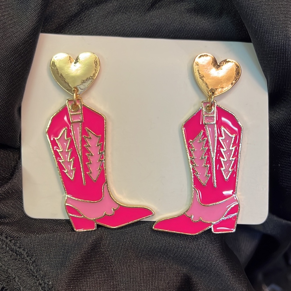 Pink Cowgirl Boot Earrings